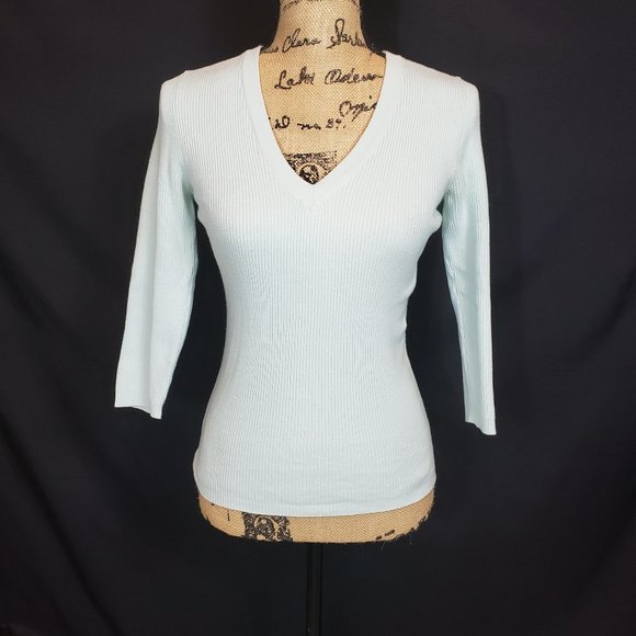 Old Navy Ribbed Knit Mint Green Sweater 3/4 length Sleeves - Picture 2 of 7